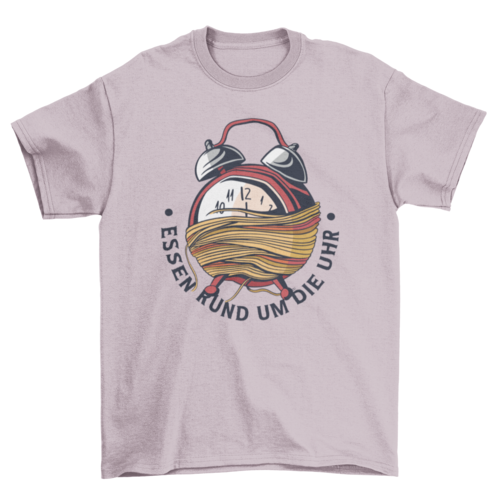 Spaghetticlock with quote in German "Food Round the Clock" T-shirt | Apparel | Under $100 | Kitchen + Metal