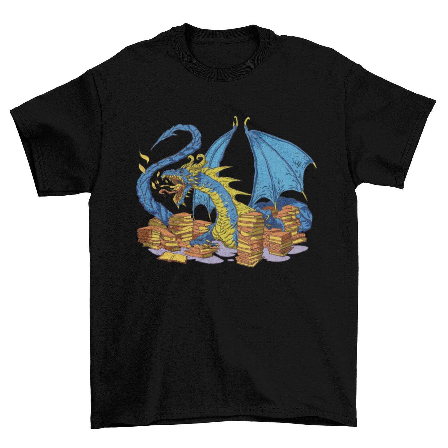 Library dragon with books t-shirt