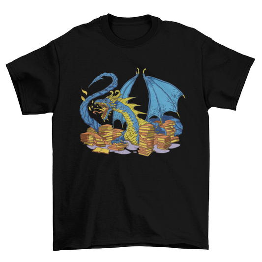 Library dragon with books t-shirt