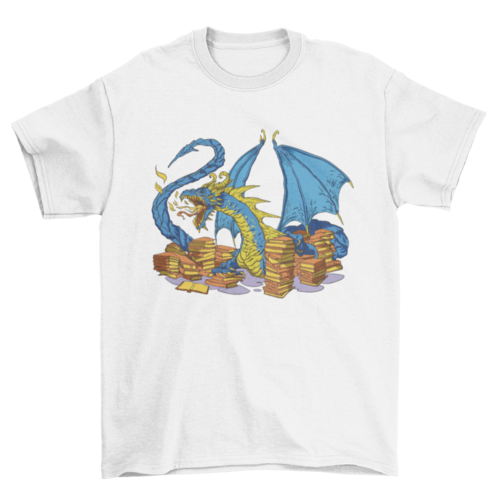 Library dragon with books t-shirt