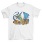 Library dragon with books t-shirt
