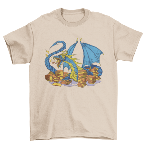 Library dragon with books t-shirt