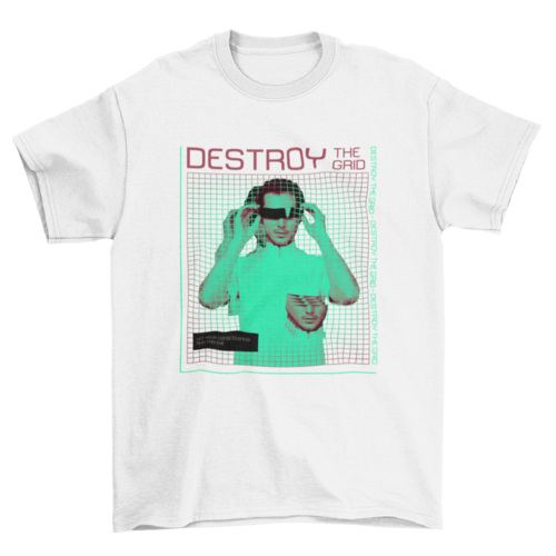 Cool Fashion Man Glasses Vaporwave Grid Quote "Destroy the Grid" Men | Binge T-shirt Shop