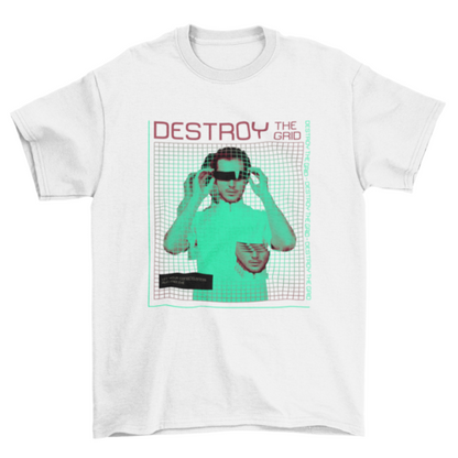 Cool Fashion Man Glasses Vaporwave Grid Quote "Destroy the Grid" Men | Binge T-shirt Shop