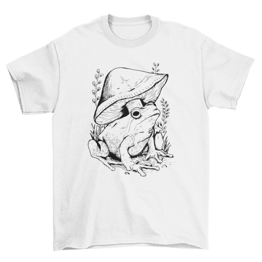 Frog and Mushroom Line Art T-shirt | Binge T-shirt Shop