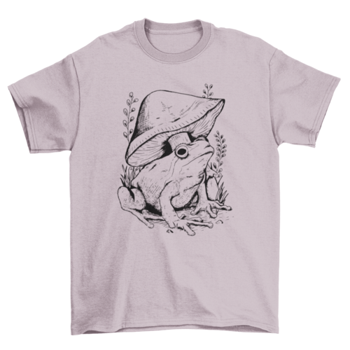 Frog and Mushroom Line Art T-shirt | Binge T-shirt Shop