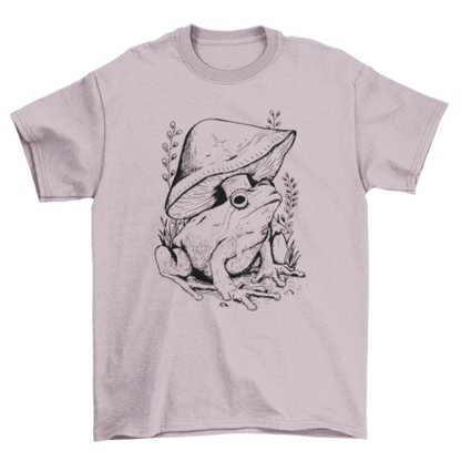 Frog and Mushroom Line Art T-shirt | Binge T-shirt Shop