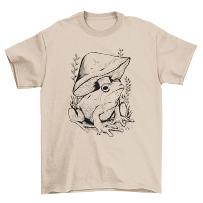 Frog and Mushroom Line Art T-shirt | Binge T-shirt Shop
