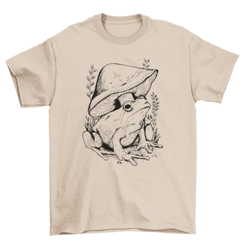 Frog and Mushroom Line Art T-shirt | Binge T-shirt Shop