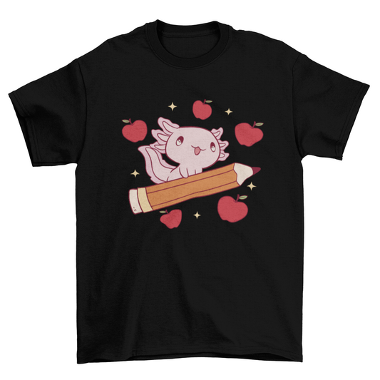 Baby axolotl on pencil t-shirt