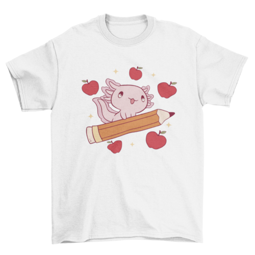Baby axolotl on pencil t-shirt