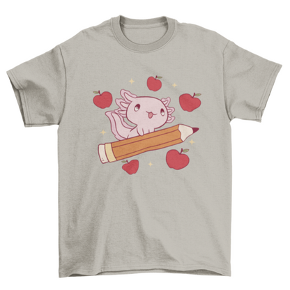Baby axolotl on pencil t-shirt