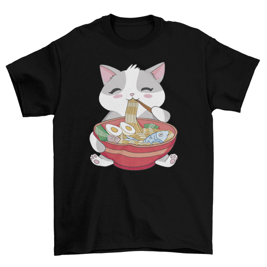 Cat Animal Eating Ramen T-shirt | Binge T-shirt Shop