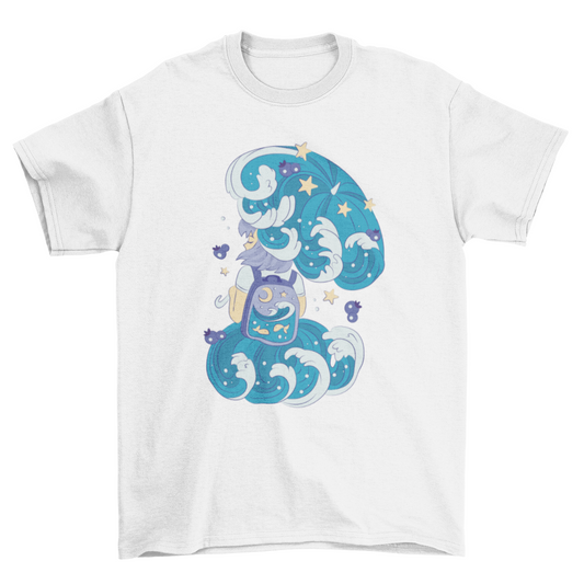 Cool Anime Girl with Umbrella and a Backpack Gift T-shirt | Binge T-shirt Shop