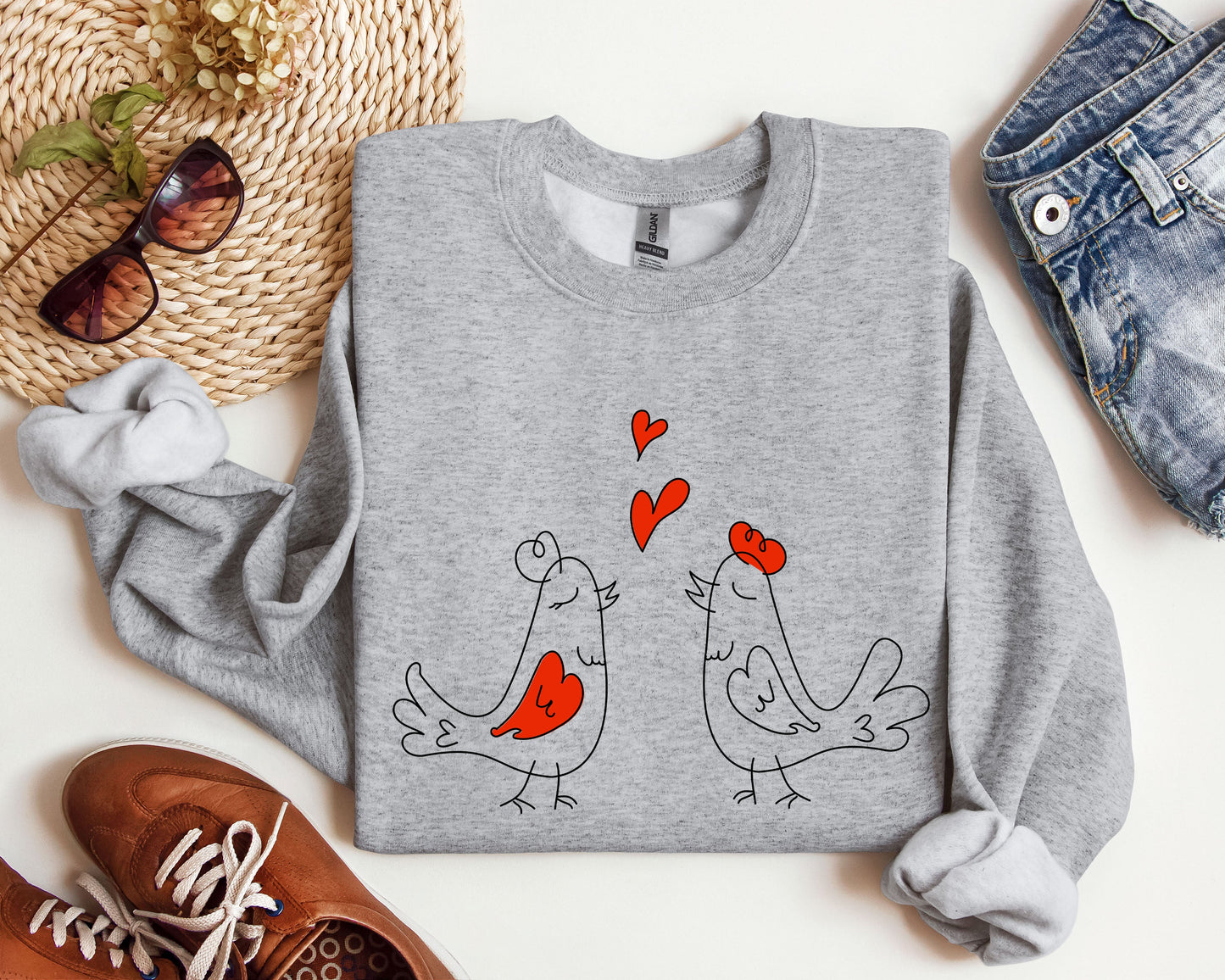 Retro Love Birds, Vintage, Sweatshirt, Valentine's Day