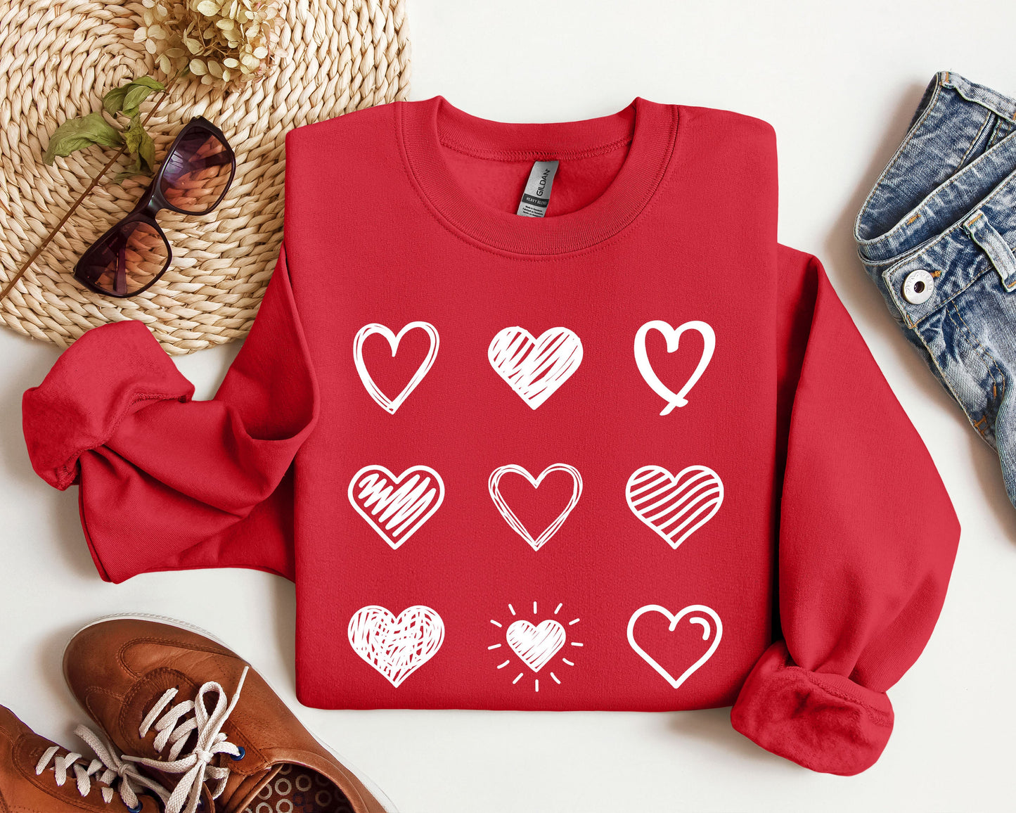 Retro Cute Hearts Sweatshirt, Vintage Valentine's Day Sweatshirt
