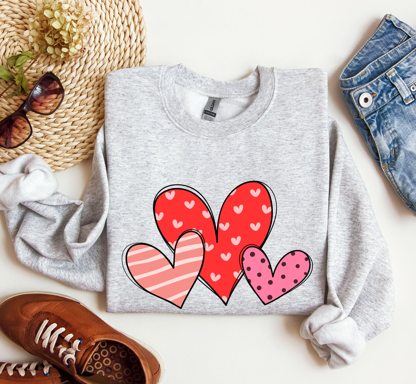 Retro Hearts Set Sweatshirt, Vintage Valentine's Day Sweatshirt