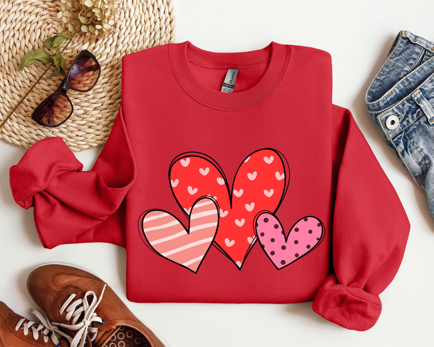 Retro Hearts Set Sweatshirt, Vintage Valentine's Day Sweatshirt