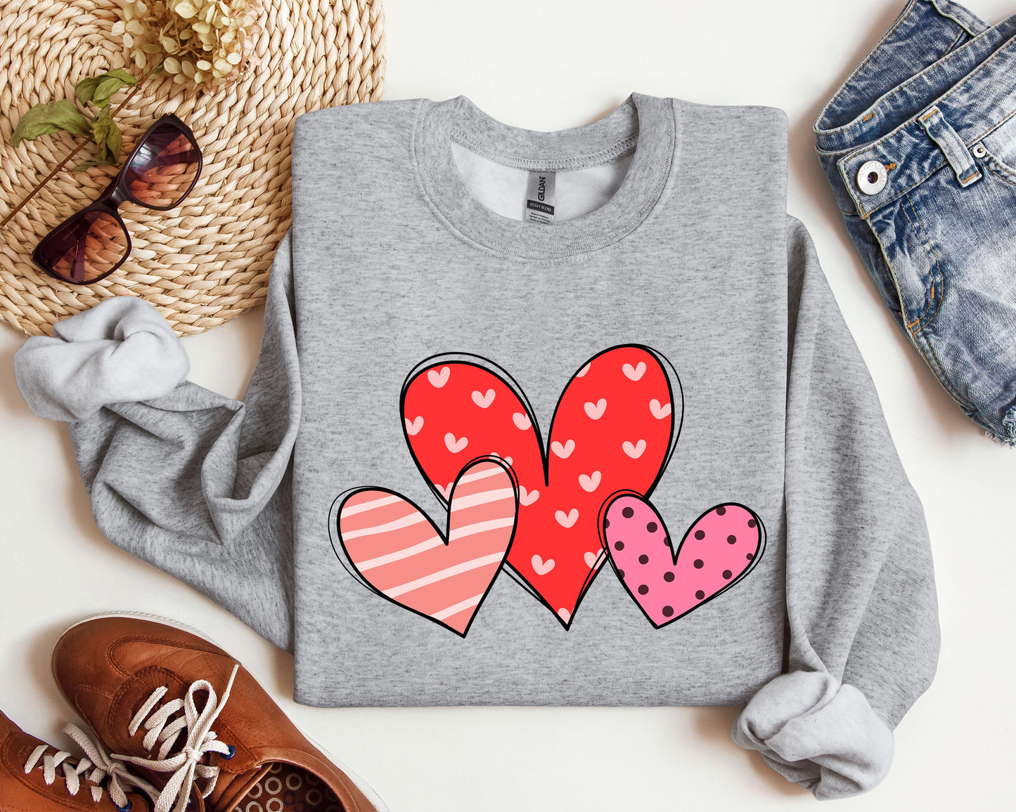Retro Hearts Set Sweatshirt, Vintage Valentine's Day Sweatshirt