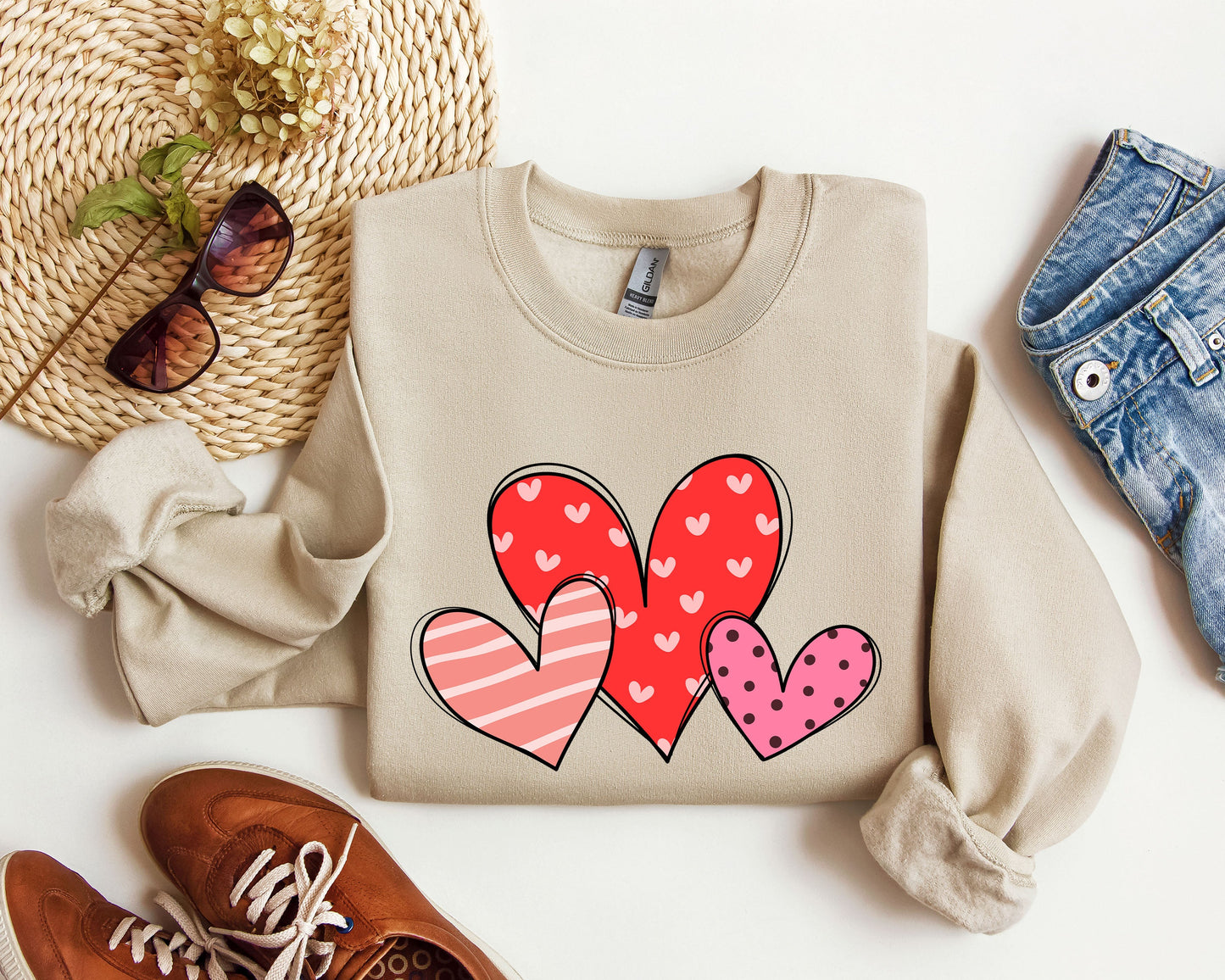 Retro Hearts Set Sweatshirt, Vintage Valentine's Day Sweatshirt