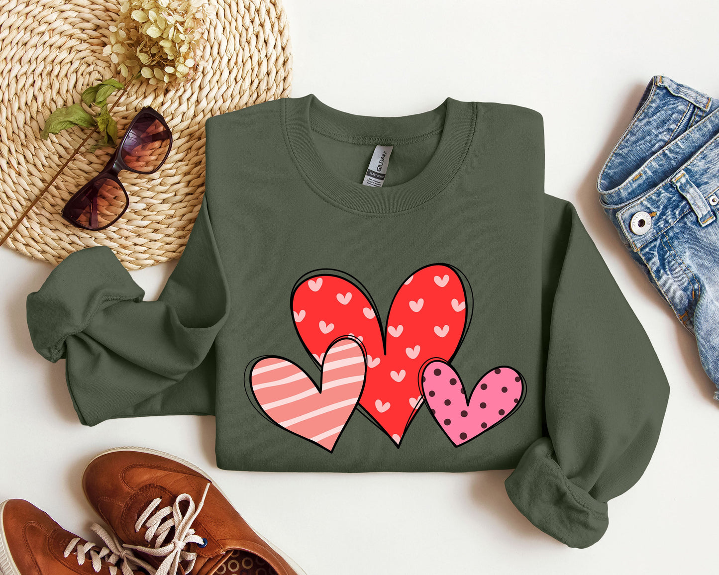 Retro Hearts Set Sweatshirt, Vintage Valentine's Day Sweatshirt