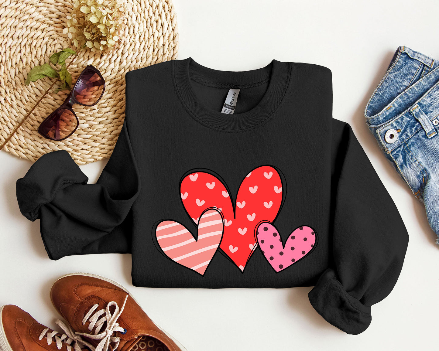 Retro Hearts Set Sweatshirt, Vintage Valentine's Day Sweatshirt