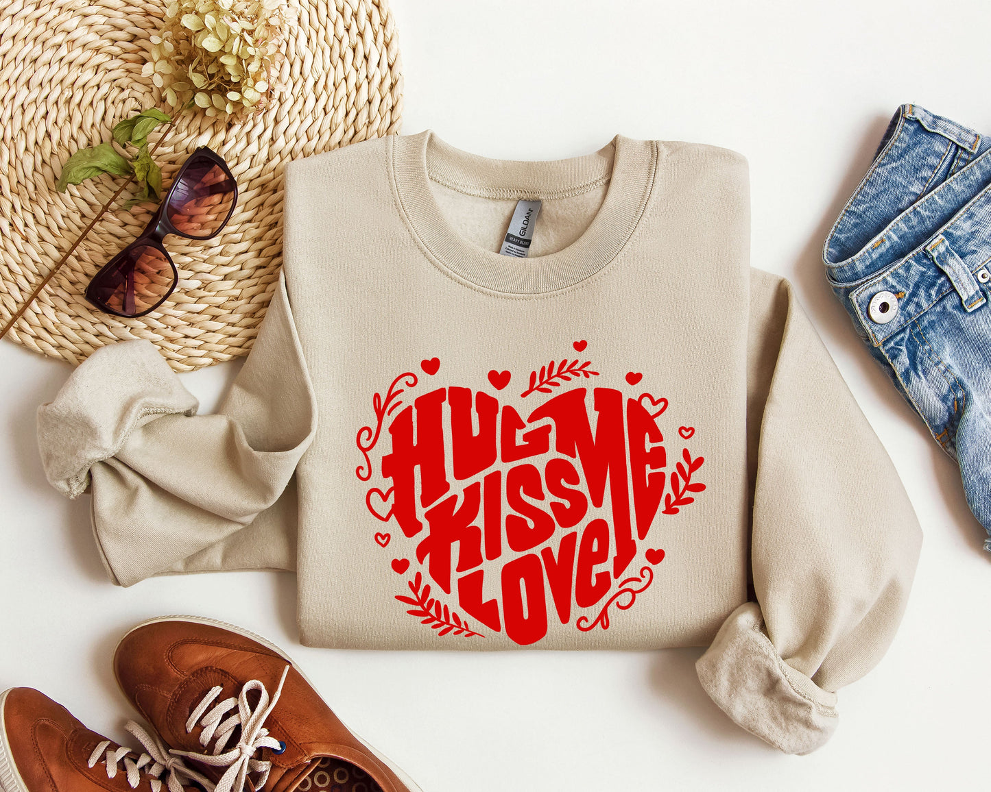 Hug Me Kiss Me Love Me Sweatshirt, Vintage Valentine's Day Sweatshirt