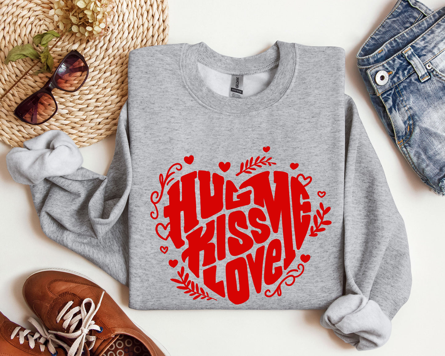 Hug Me Kiss Me Love Me Sweatshirt, Vintage Valentine's Day Sweatshirt