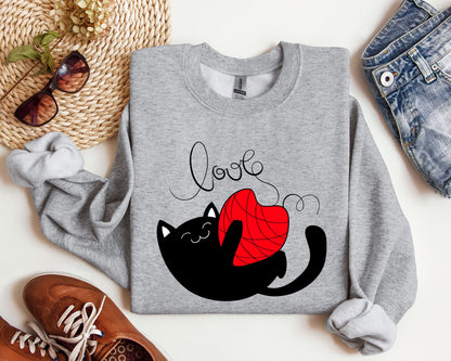 Retro Cat Love Funny Sweatshirt, Vintage Valentine's Day Sweatshirt