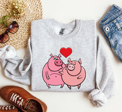 Retro Pig Lovers Funny Sweatshirt, Vintage Valentine's Day Sweatshirt