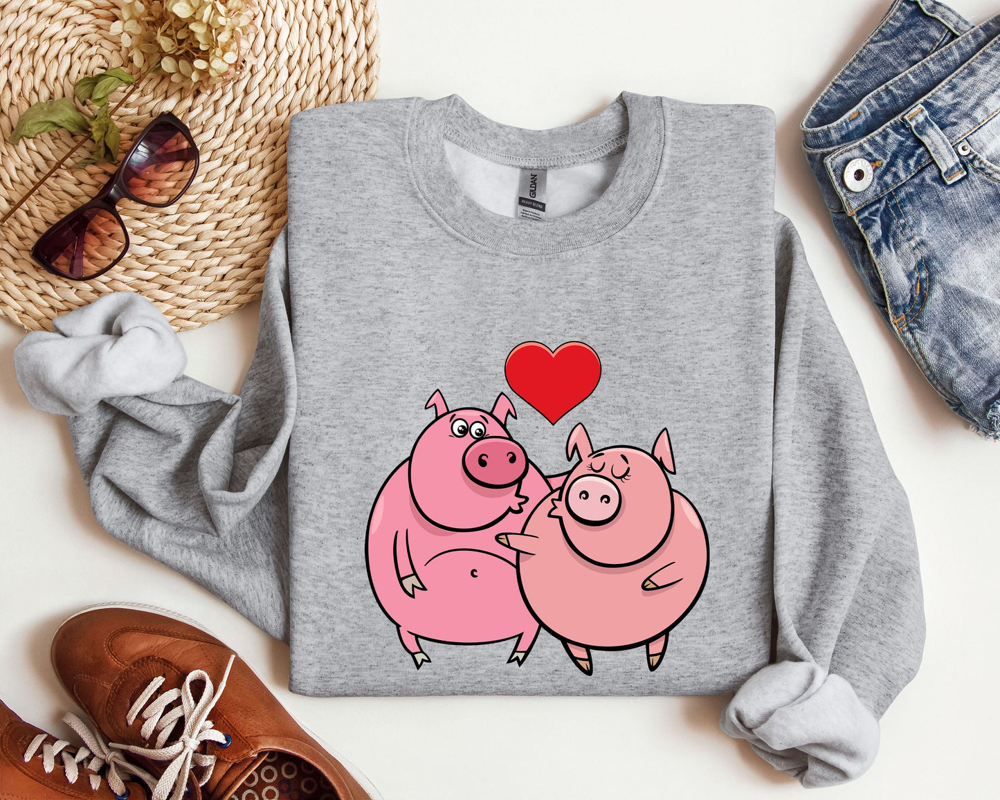 Retro Pig Lovers Funny Sweatshirt, Vintage Valentine's Day Sweatshirt