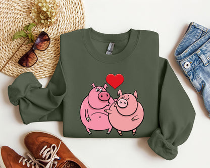 Retro Pig Lovers Funny Sweatshirt, Vintage Valentine's Day Sweatshirt