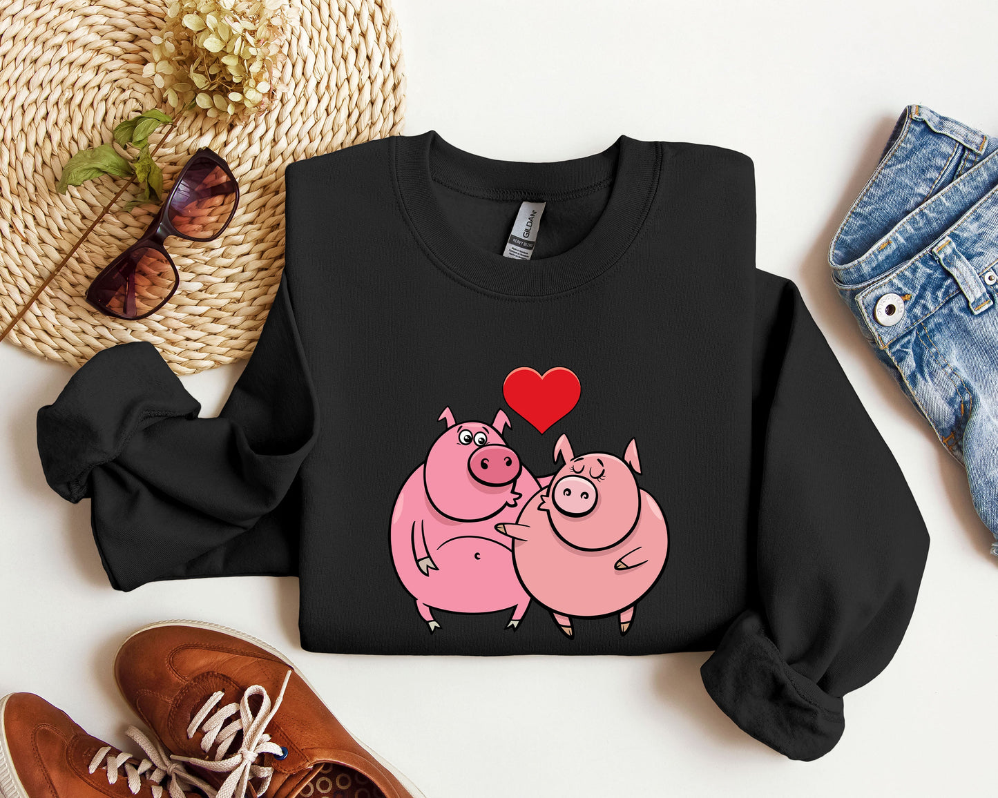 Retro Pig Lovers Funny Sweatshirt, Vintage Valentine's Day Sweatshirt