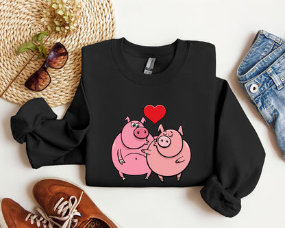 Retro Pig Lovers Funny Sweatshirt, Vintage Valentine's Day Sweatshirt