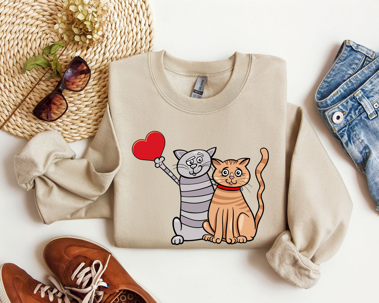 Retro Cat Lovers Funny Sweatshirt, Vintage Valentine's Day Sweatshirt