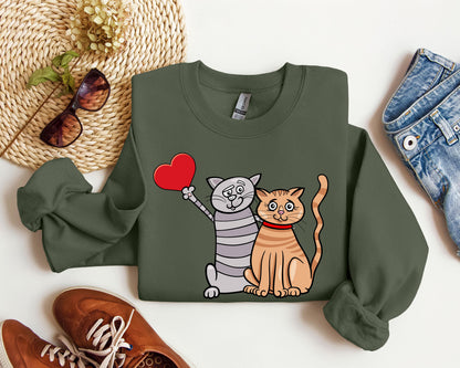 Retro Cat Lovers Funny Sweatshirt, Vintage Valentine's Day Sweatshirt