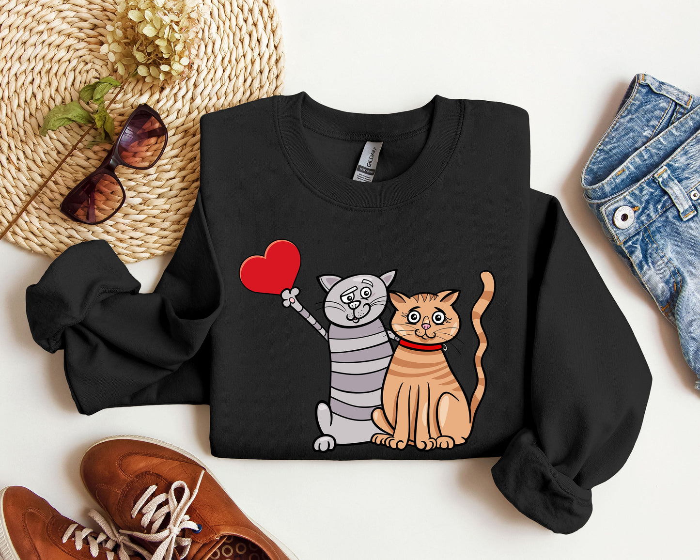 Retro Cat Lovers Funny Sweatshirt, Vintage Valentine's Day Sweatshirt