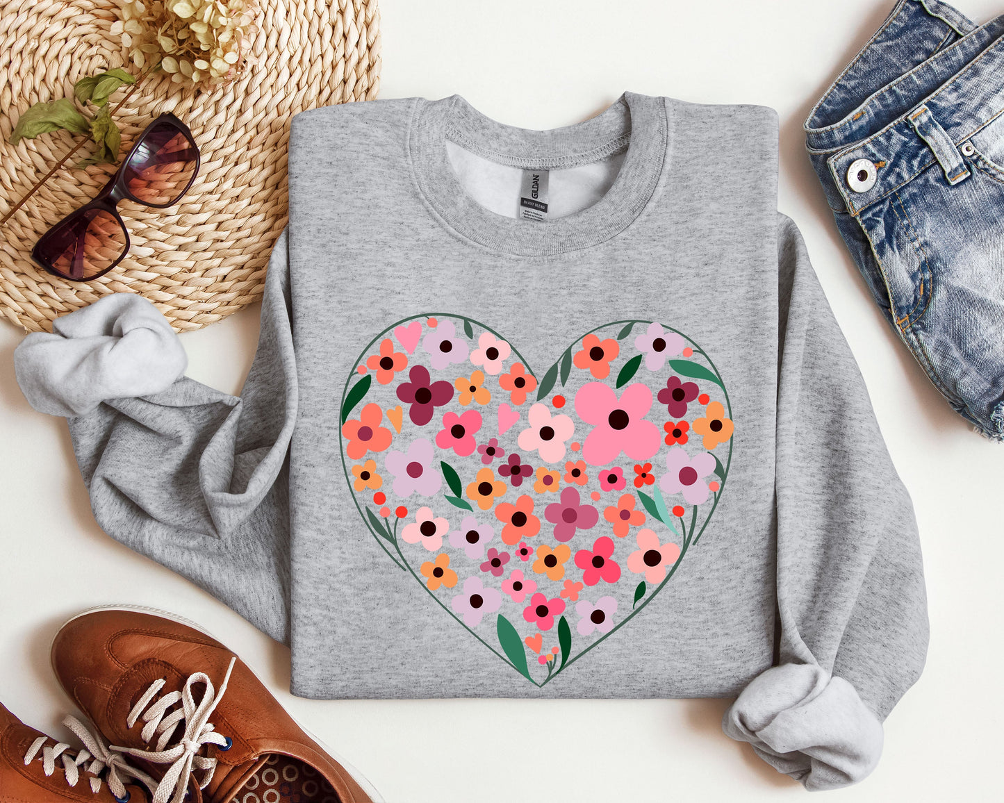Wildflowers Heart Sweatshirt, Vintage Valentine's Day Sweatshirt