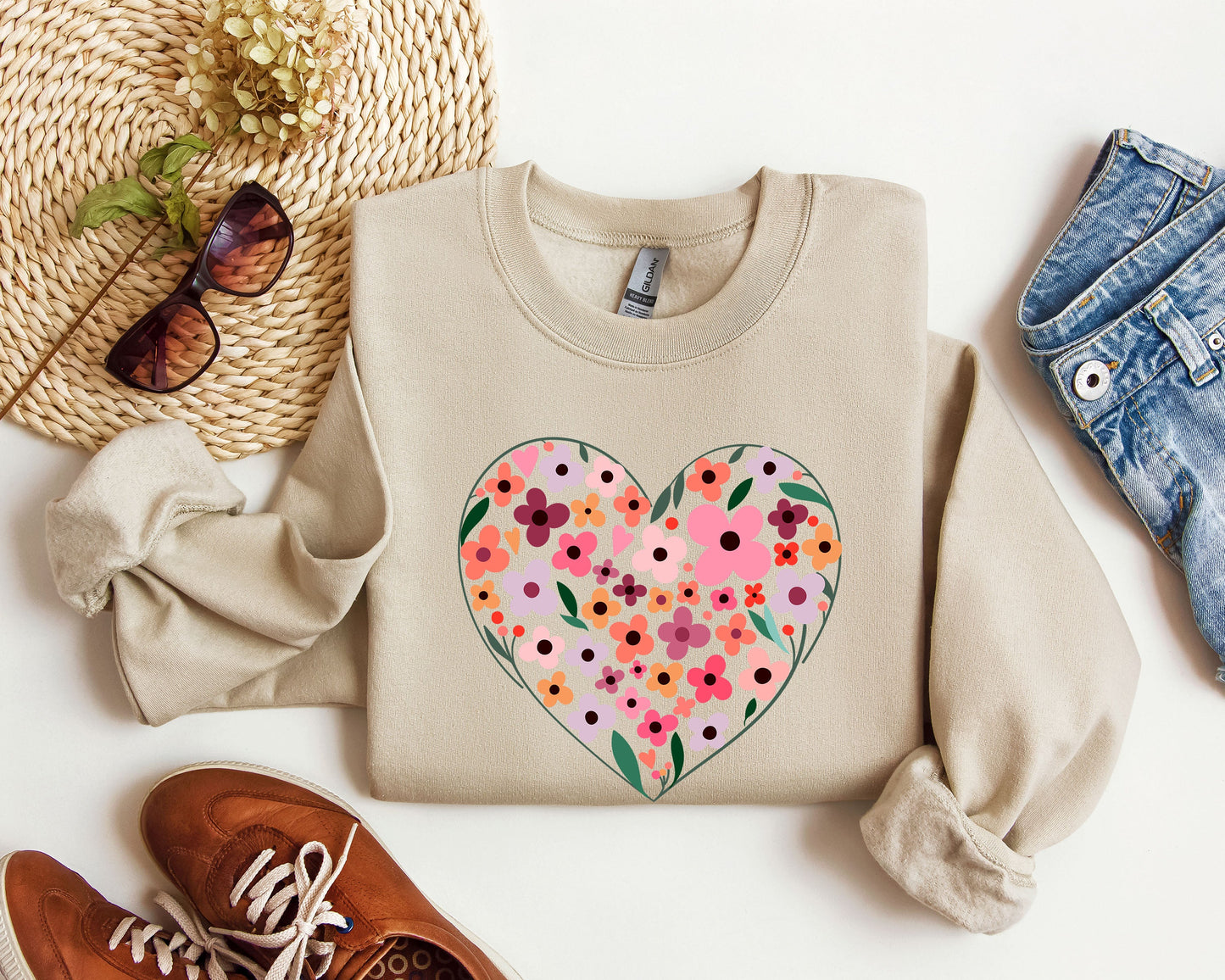 Wildflowers Heart Sweatshirt, Vintage Valentine's Day Sweatshirt
