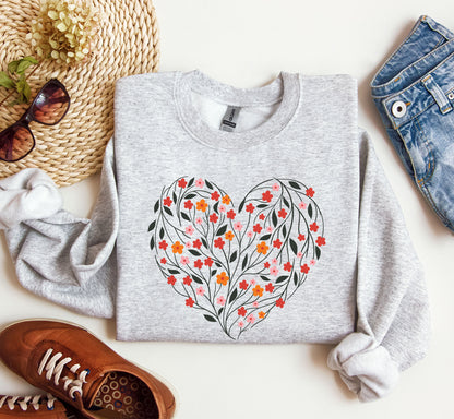 Vintage Wildflowers Heart Sweatshirt, Vintage Valentine's Day Sweatshirt