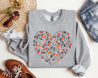 Vintage Wildflowers Heart Sweatshirt, Vintage Valentine's Day Sweatshirt