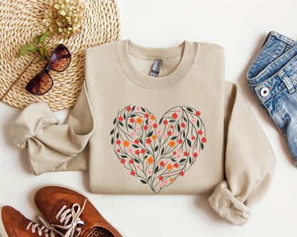 Vintage Wildflowers Heart Sweatshirt, Vintage Valentine's Day Sweatshirt