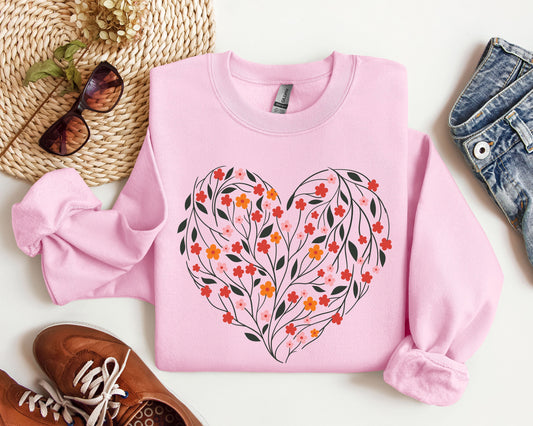 Vintage Wildflowers Heart Sweatshirt, Vintage Valentine's Day Sweatshirt