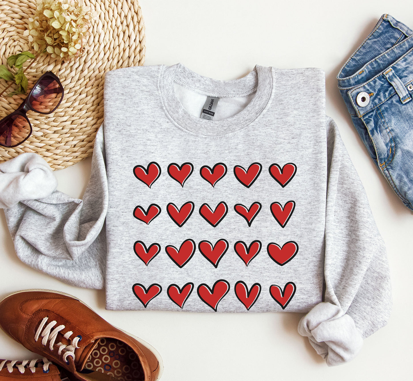 Mini Red Hearts Valentine's Sweatshirt, Retro Valentine's Day Sweatshirt