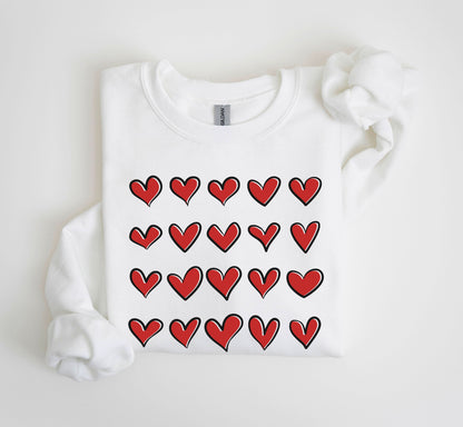 Mini Red Hearts Valentine's Sweatshirt, Retro Valentine's Day Sweatshirt