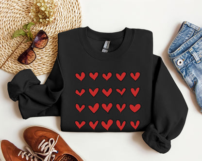 Mini Red Hearts Valentine's Sweatshirt, Retro Valentine's Day Sweatshirt