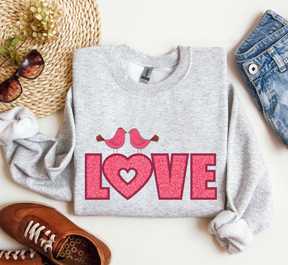 Retro Pink Love Birds Sweatshirt, Vintage Valentine's Day Sweatshirt