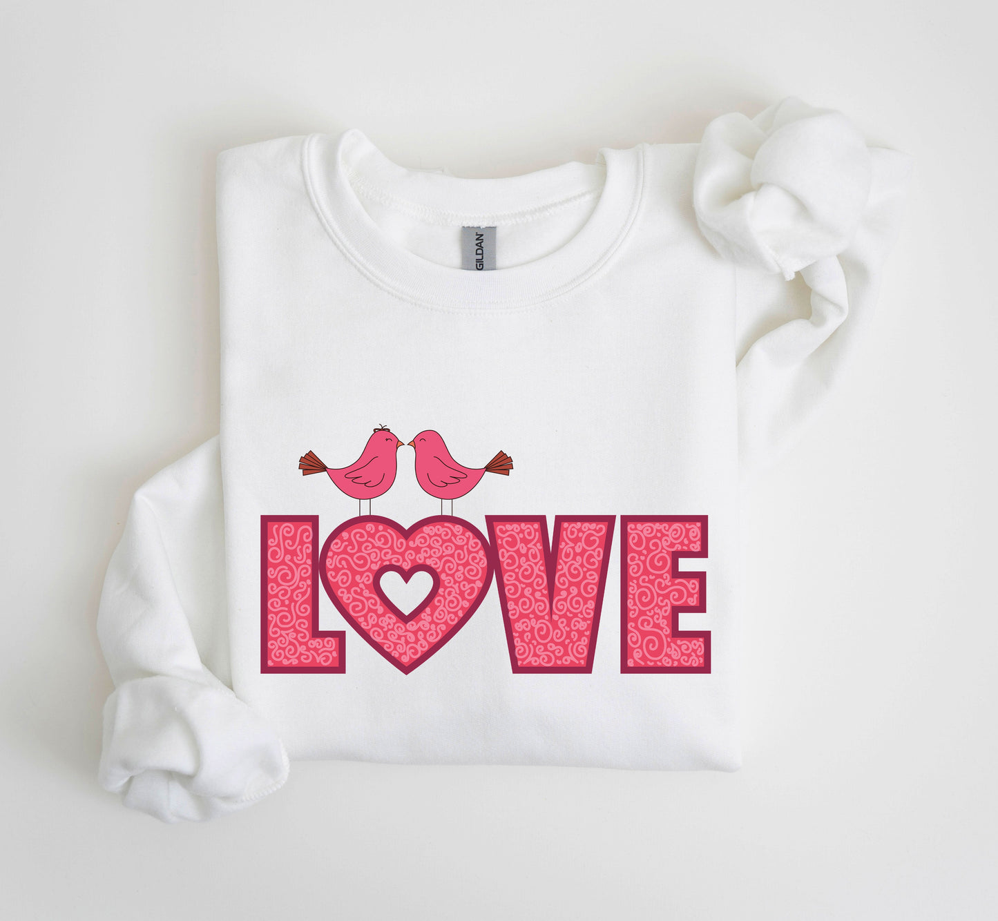Retro Pink Love Birds Sweatshirt, Vintage Valentine's Day Sweatshirt