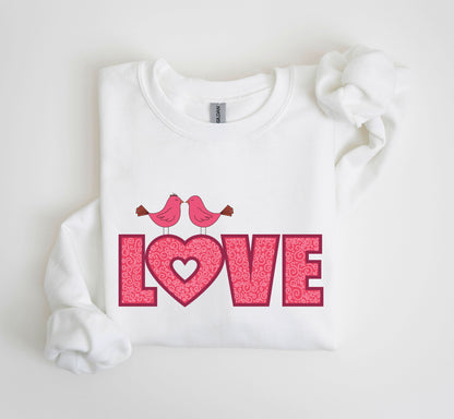 Retro Pink Love Birds Sweatshirt, Vintage Valentine's Day Sweatshirt
