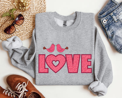 Retro Pink Love Birds Sweatshirt, Vintage Valentine's Day Sweatshirt